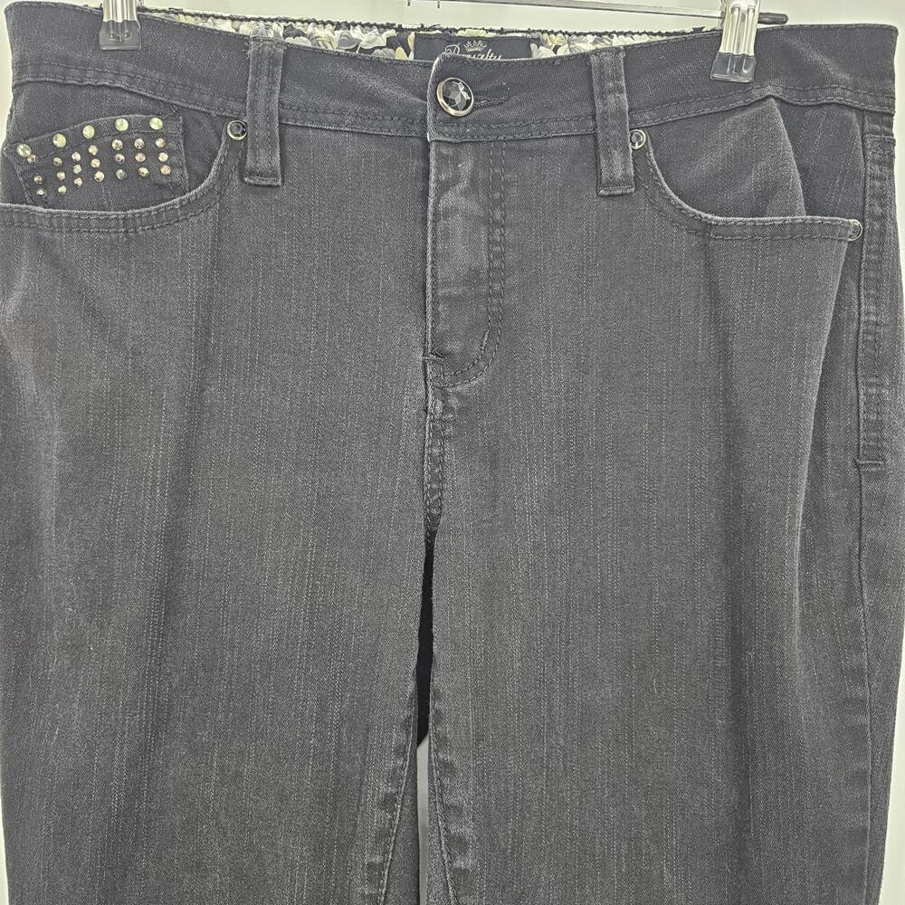 Royalty By YMI Womans size 12 Black Denim Jeans Embellished Pockets Flare Legs - Picture 3 of 9